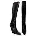 vintage 90s manolo blahnik black leather pointed toe kitten heel boots