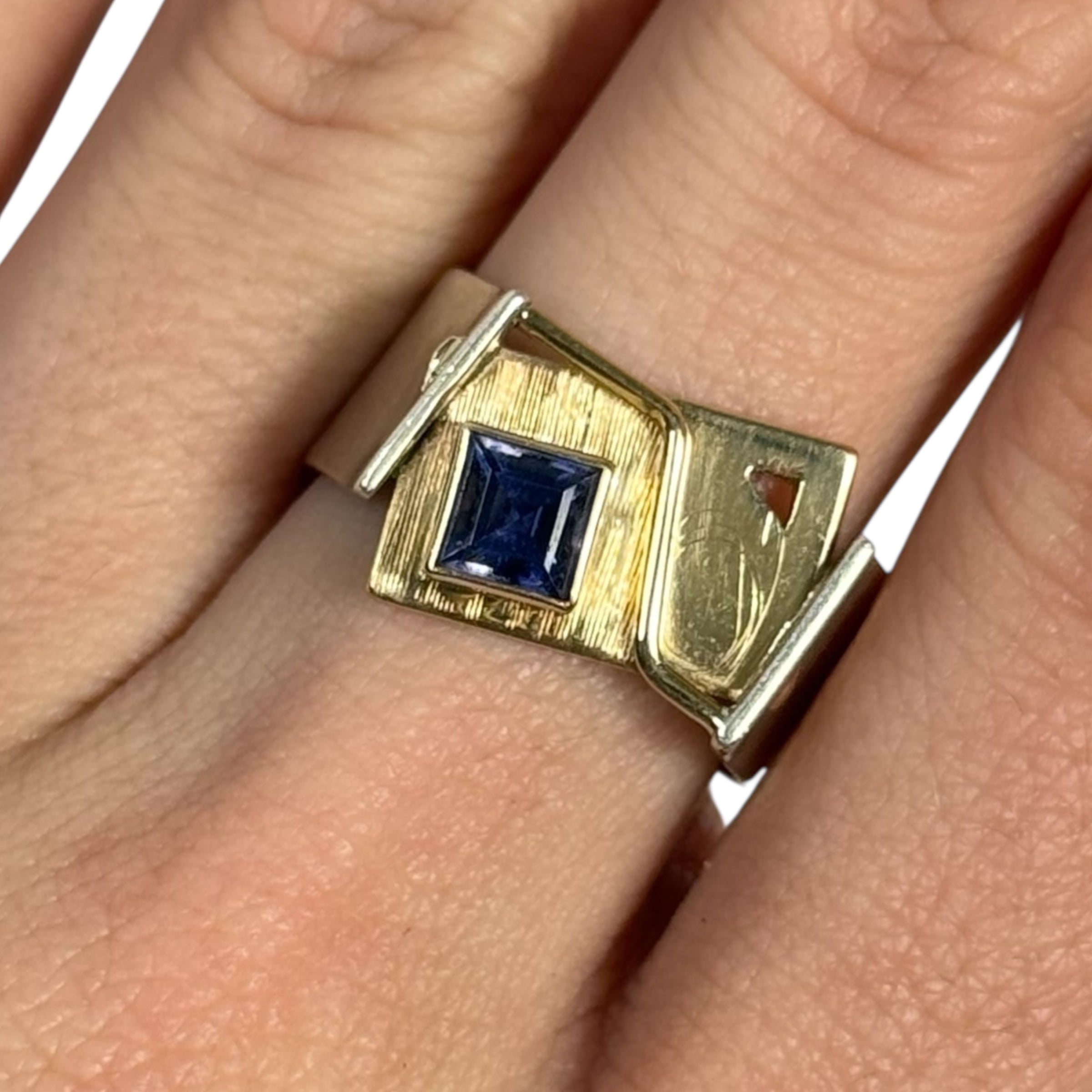 jayne demarcay sterling silver + 14k gold iolite modernist studio art ring