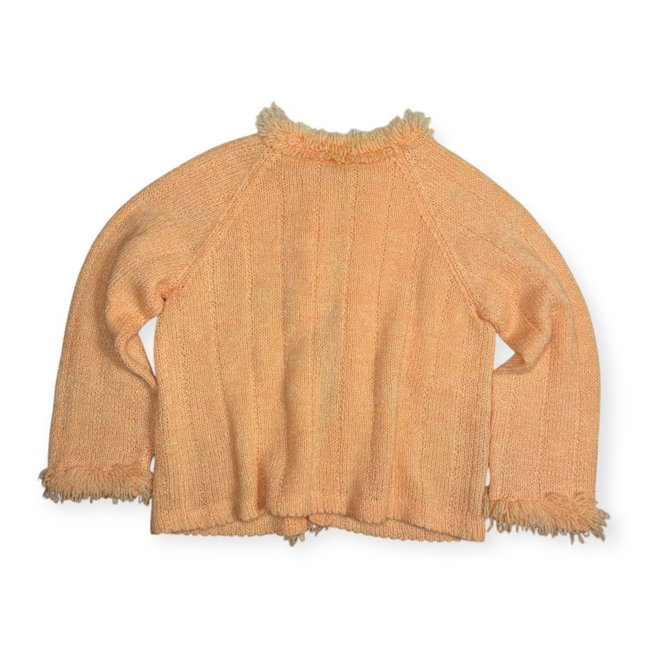 vintage 60s handmade shaggy loop stitch peach poodle knit cardigan