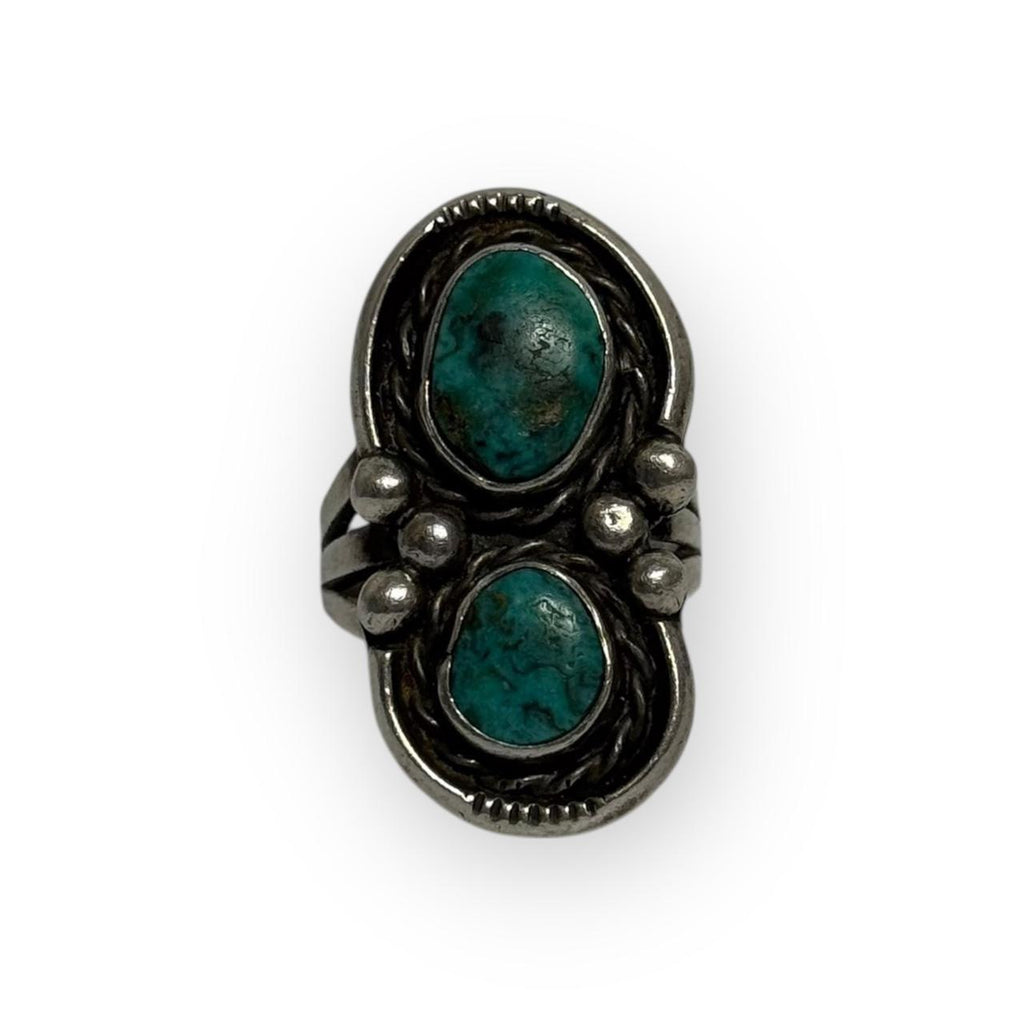 vintage navajo sterling silver & royston turquoise two stone ring