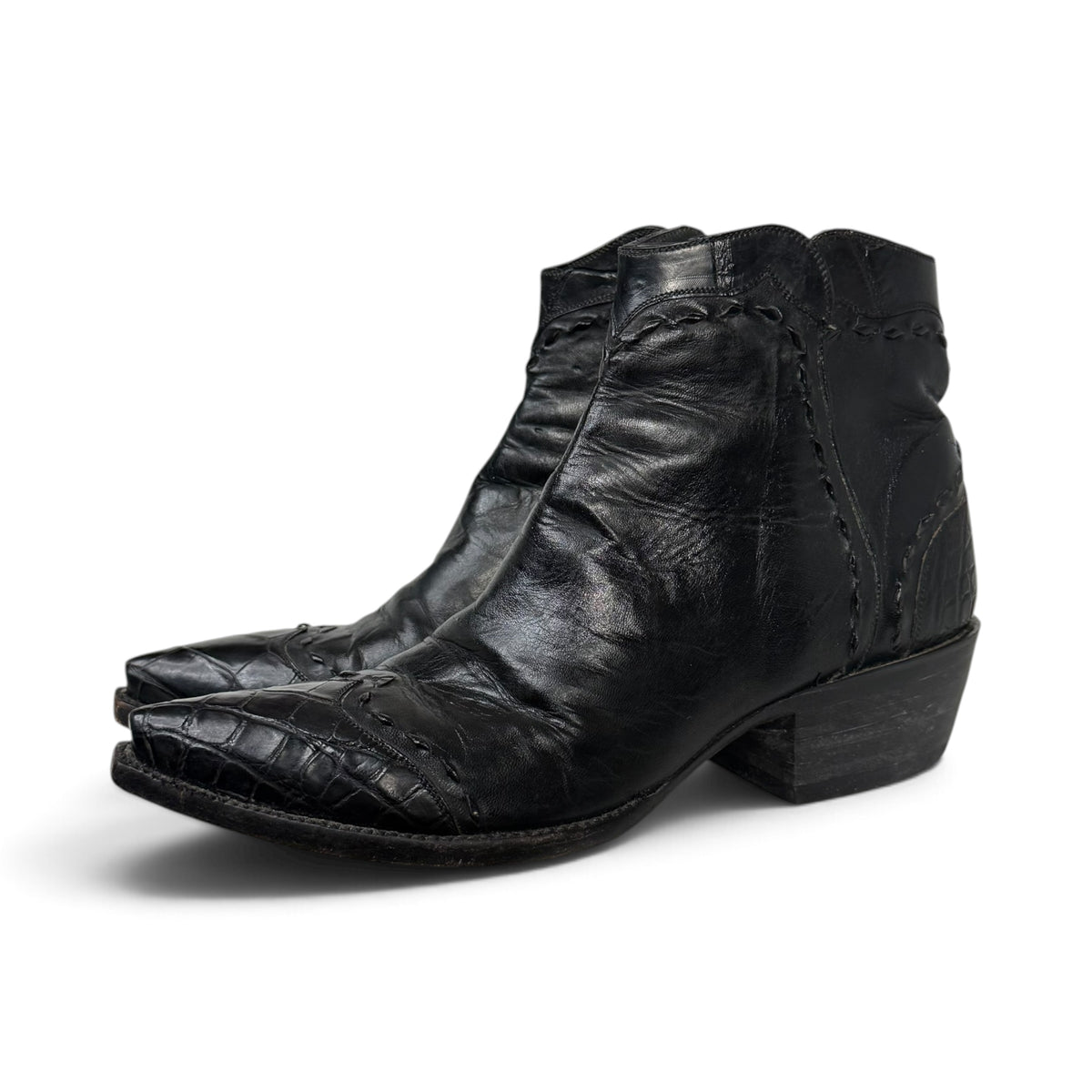 tres outlaws black leather alligator snip toe western ankle zorro boots
