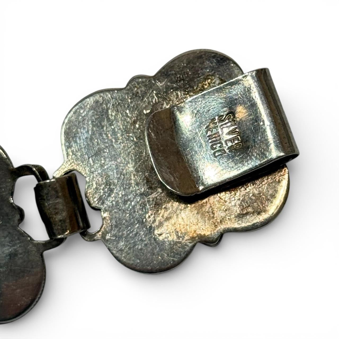 vintage mexican sterling silver & amethyst cabochon chunky bracelet