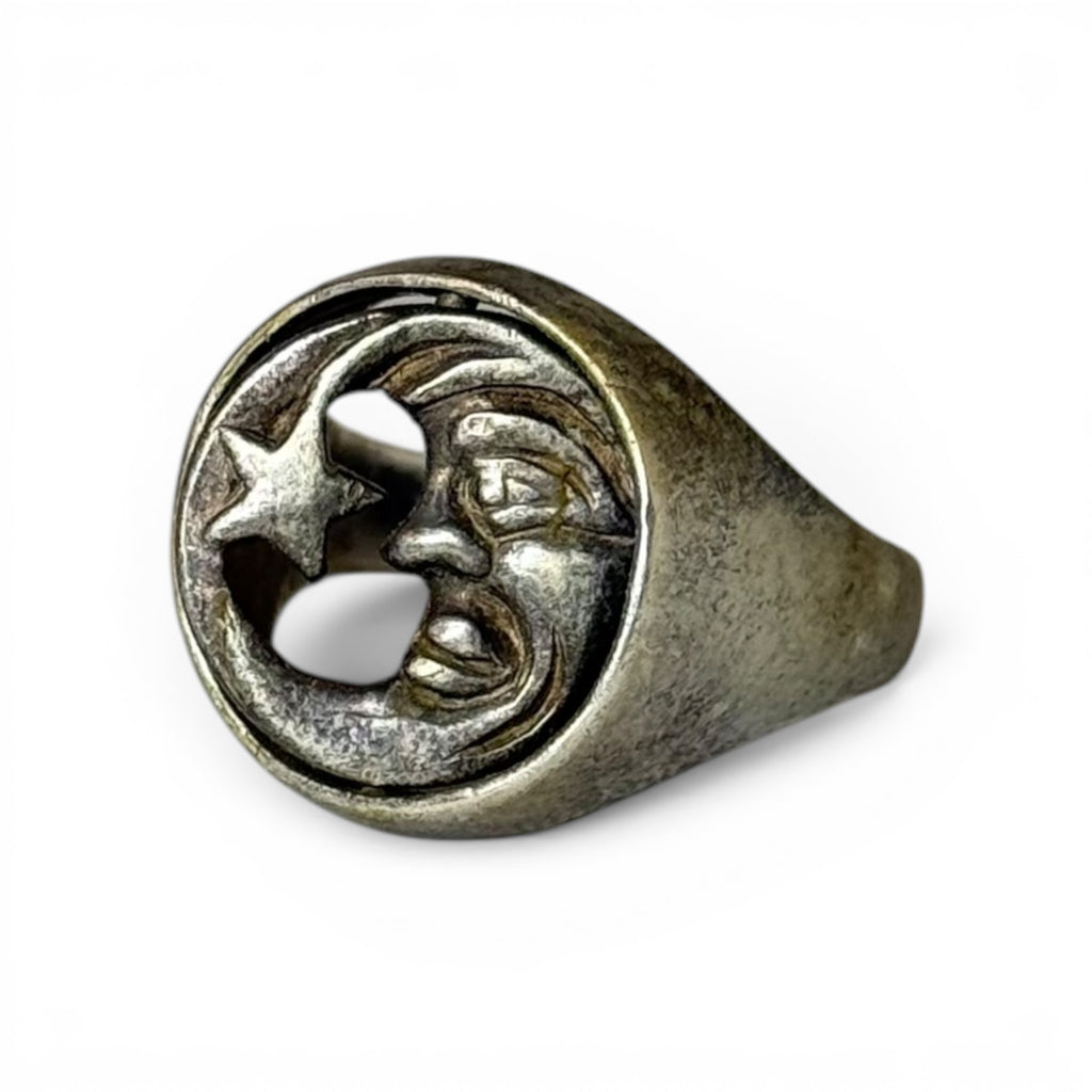 vintage mku michael khan 925 sterling silver moon + star spinner ring