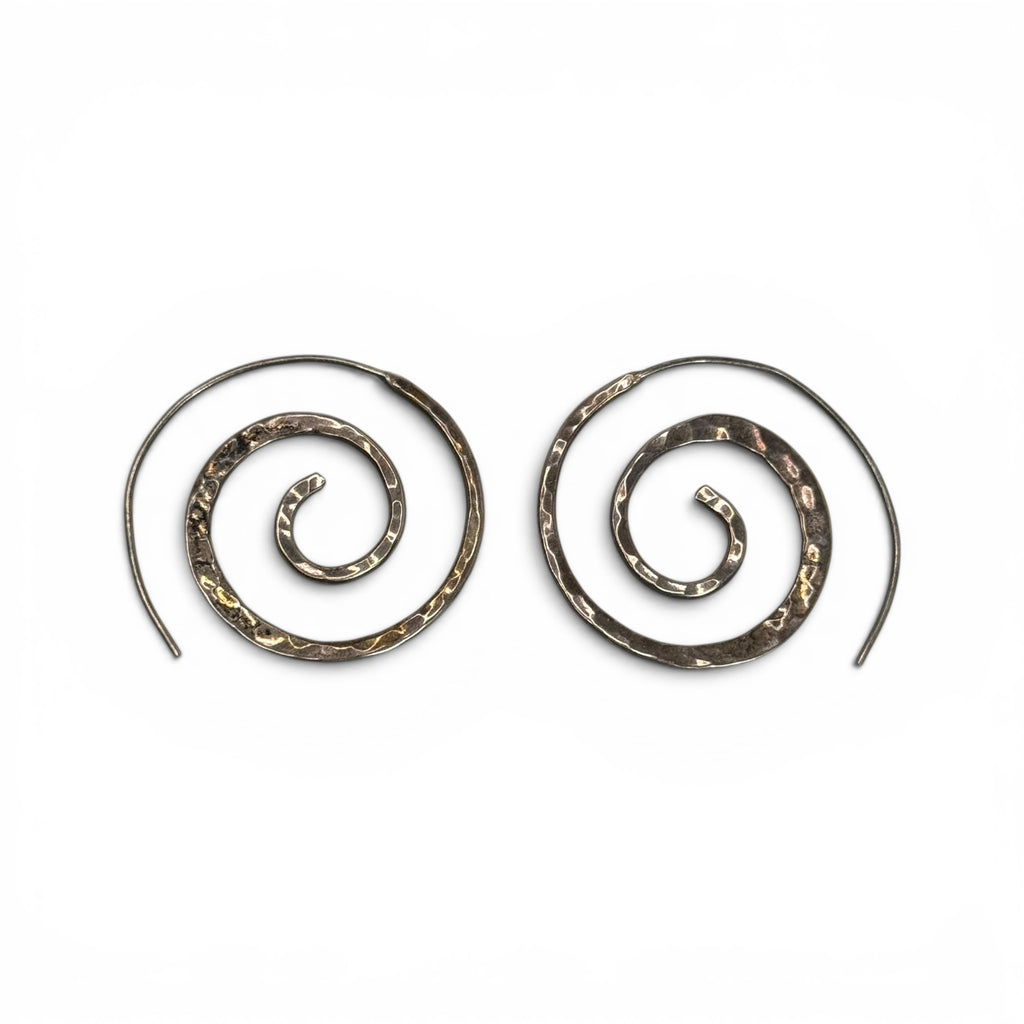 vintage mexican 925 sterling silver hammered spiral swirl threader drop earrings