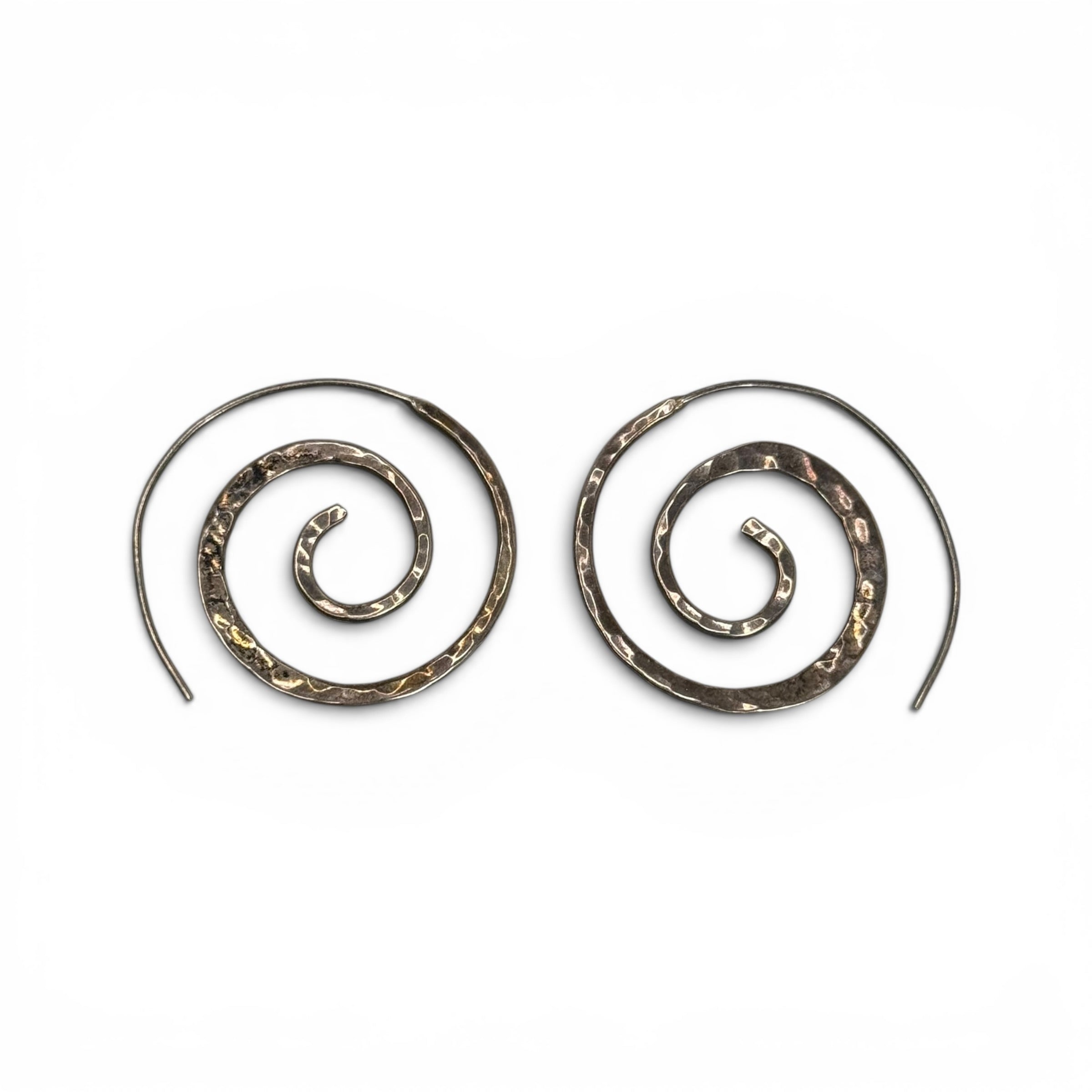 vintage mexican 925 sterling silver hammered spiral swirl threader drop earrings