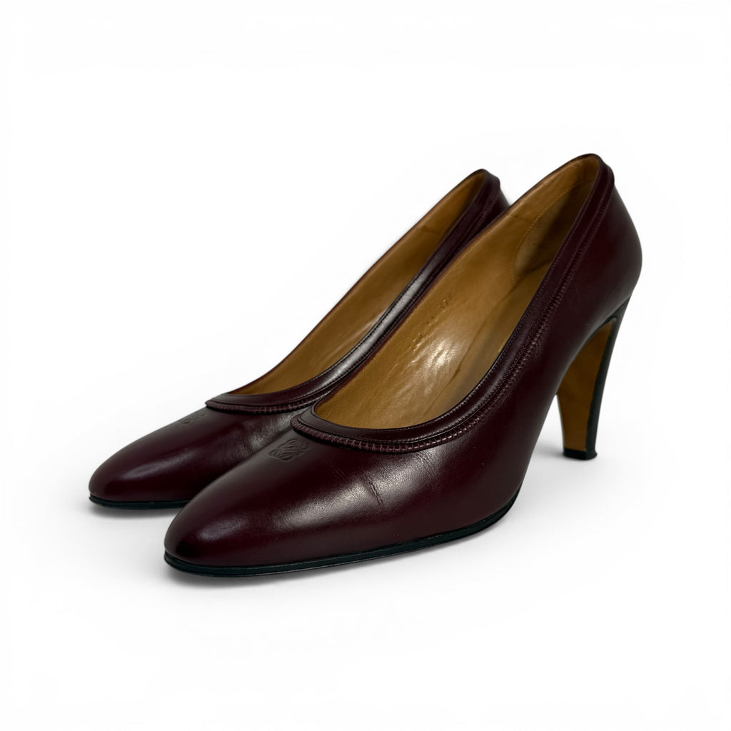 vintage loewe burgundy leather anagram logo pumps