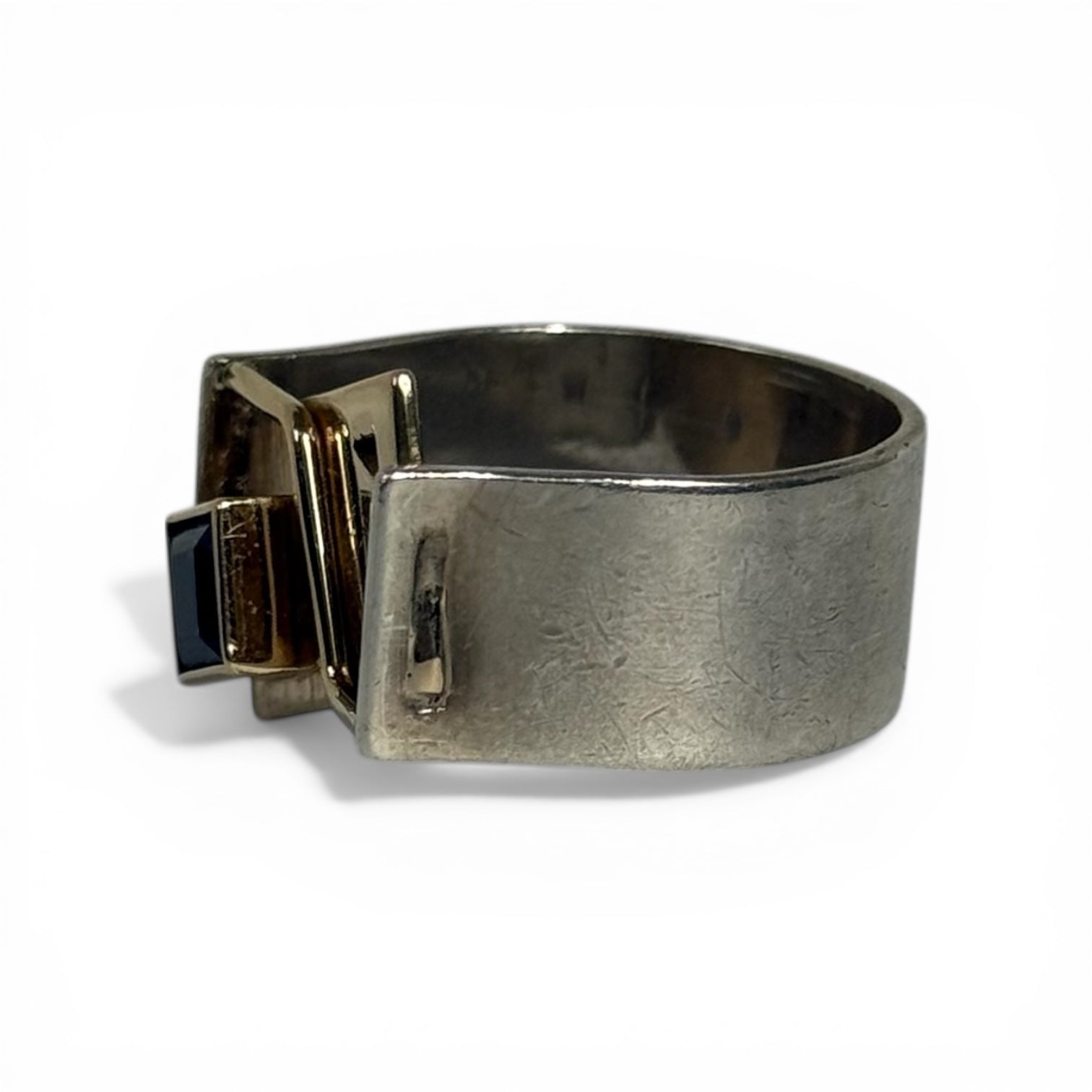 jayne demarcay sterling silver + 14k gold iolite modernist studio art ring