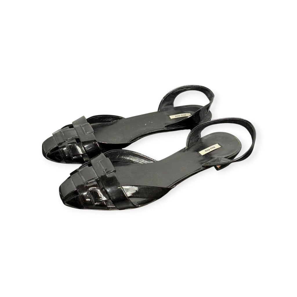 miu miu woven patent leather slingback sandals