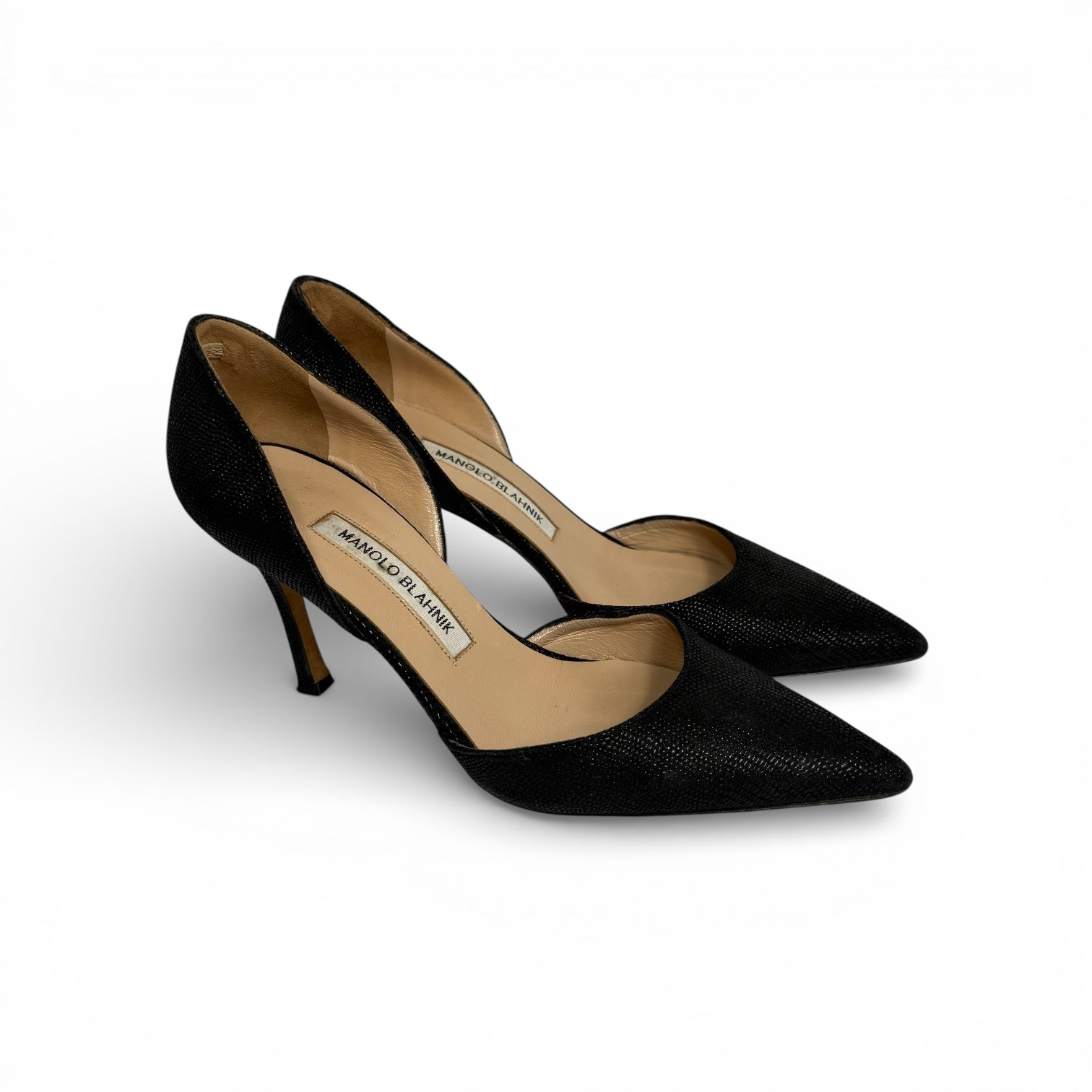 manolo blahnik black lizard embossed d’orsay pumps