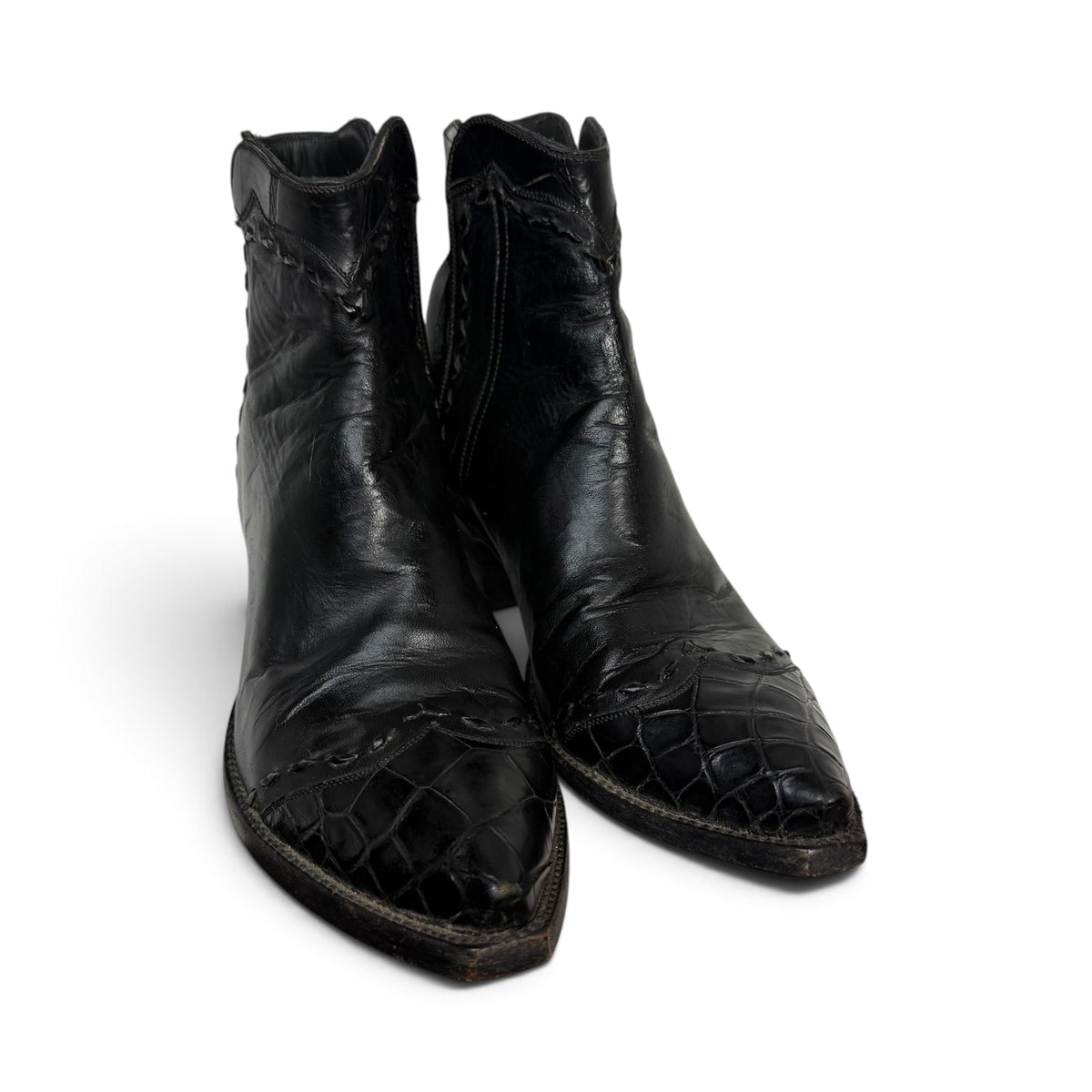 tres outlaws black leather alligator snip toe western ankle zorro boots