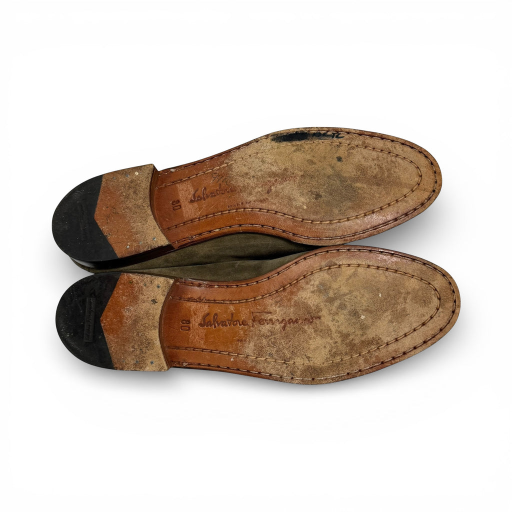 vintage salvatore ferragamo suede moc tassel loafers