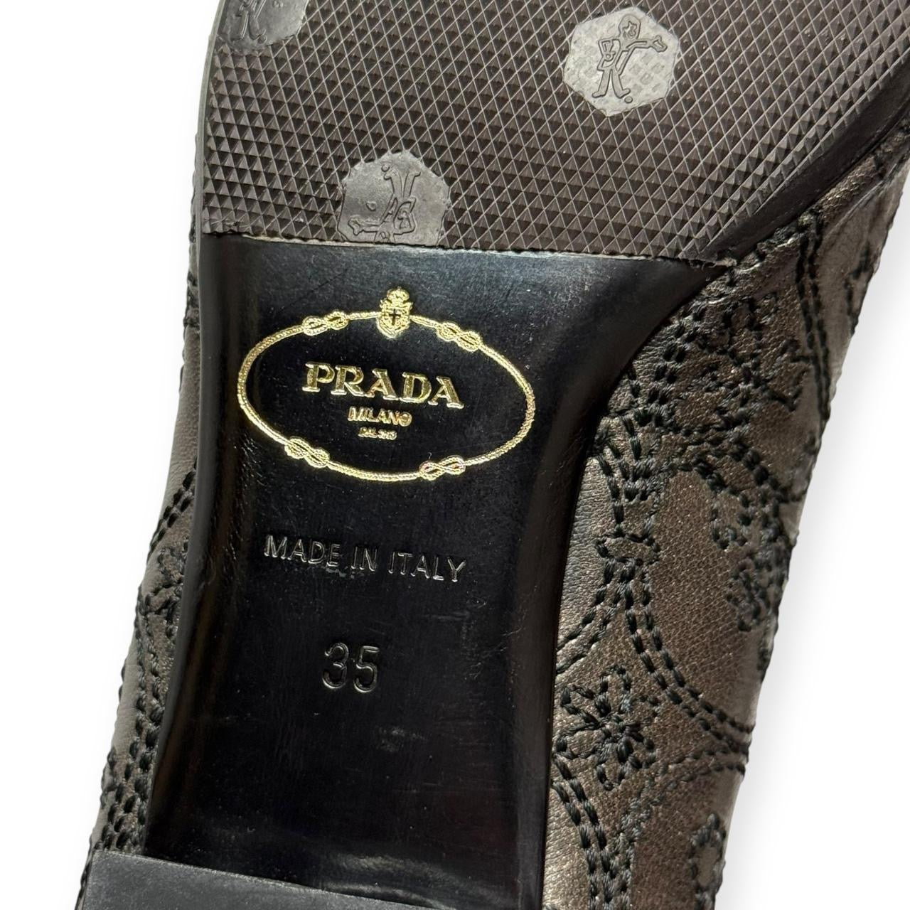 prada embroidered floral pointed toe ballet flats