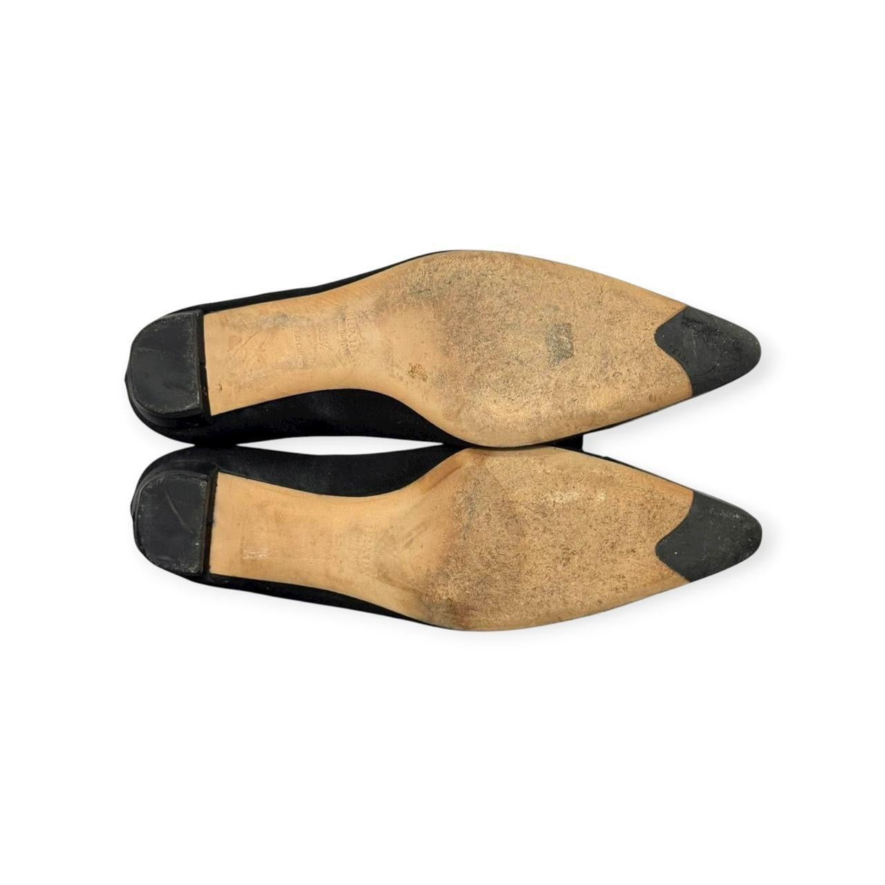 prada pointed croc cap toe flats
