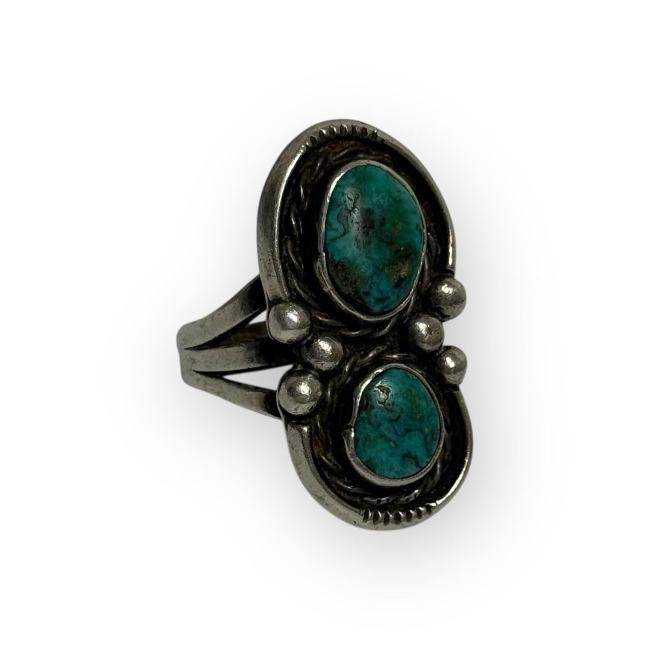 vintage navajo sterling silver & royston turquoise two stone ring