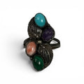 vintage navajo rb 925 sterling silver multi stone leaf cluster ring