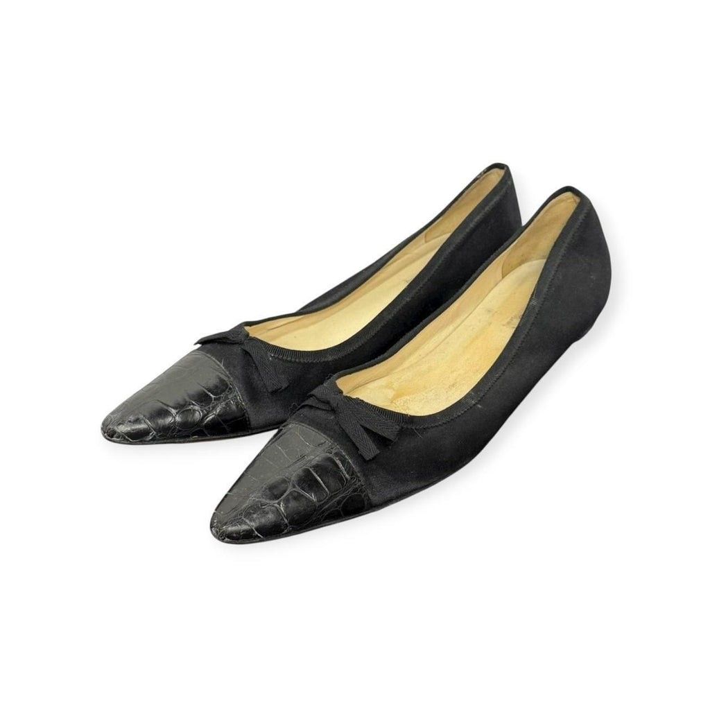 prada pointed croc cap toe flats