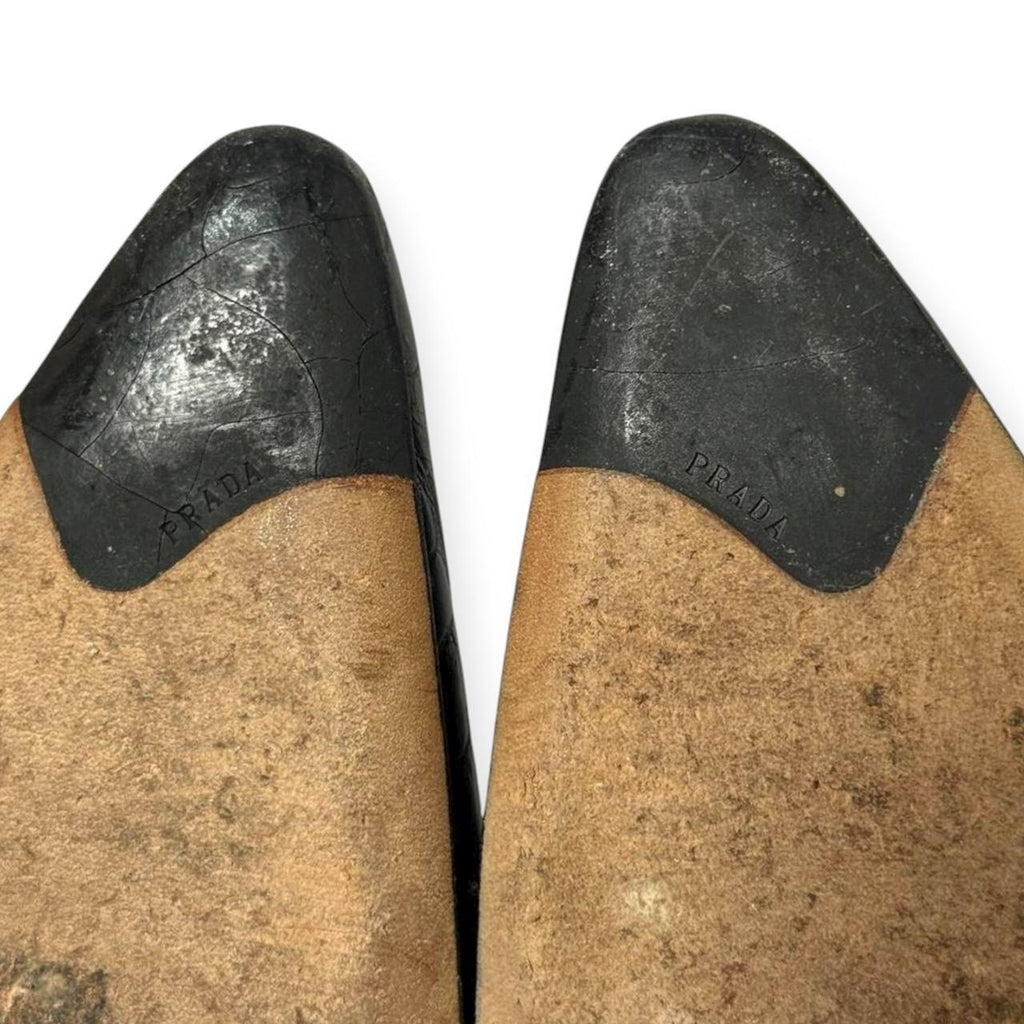 prada pointed croc cap toe flats