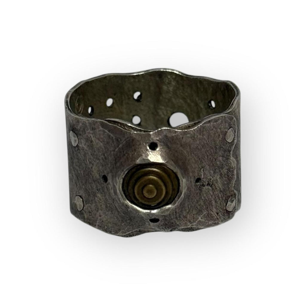 vintage beth piver artisanal silver & copper steampunk band ring