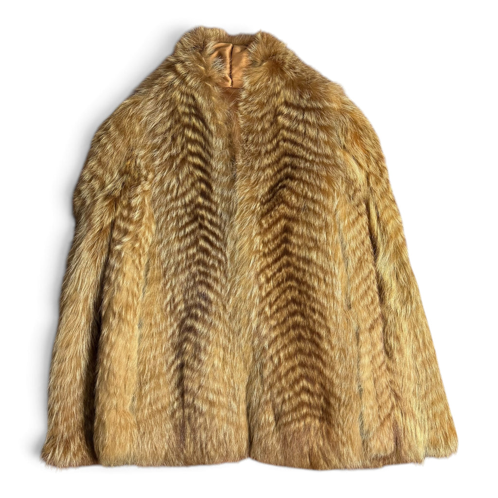 vintage red fox fur chevron short coat