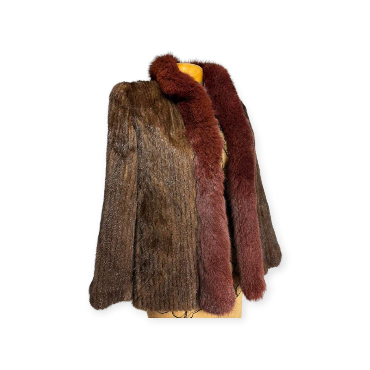 vintage corded mink & fox fur trim coat