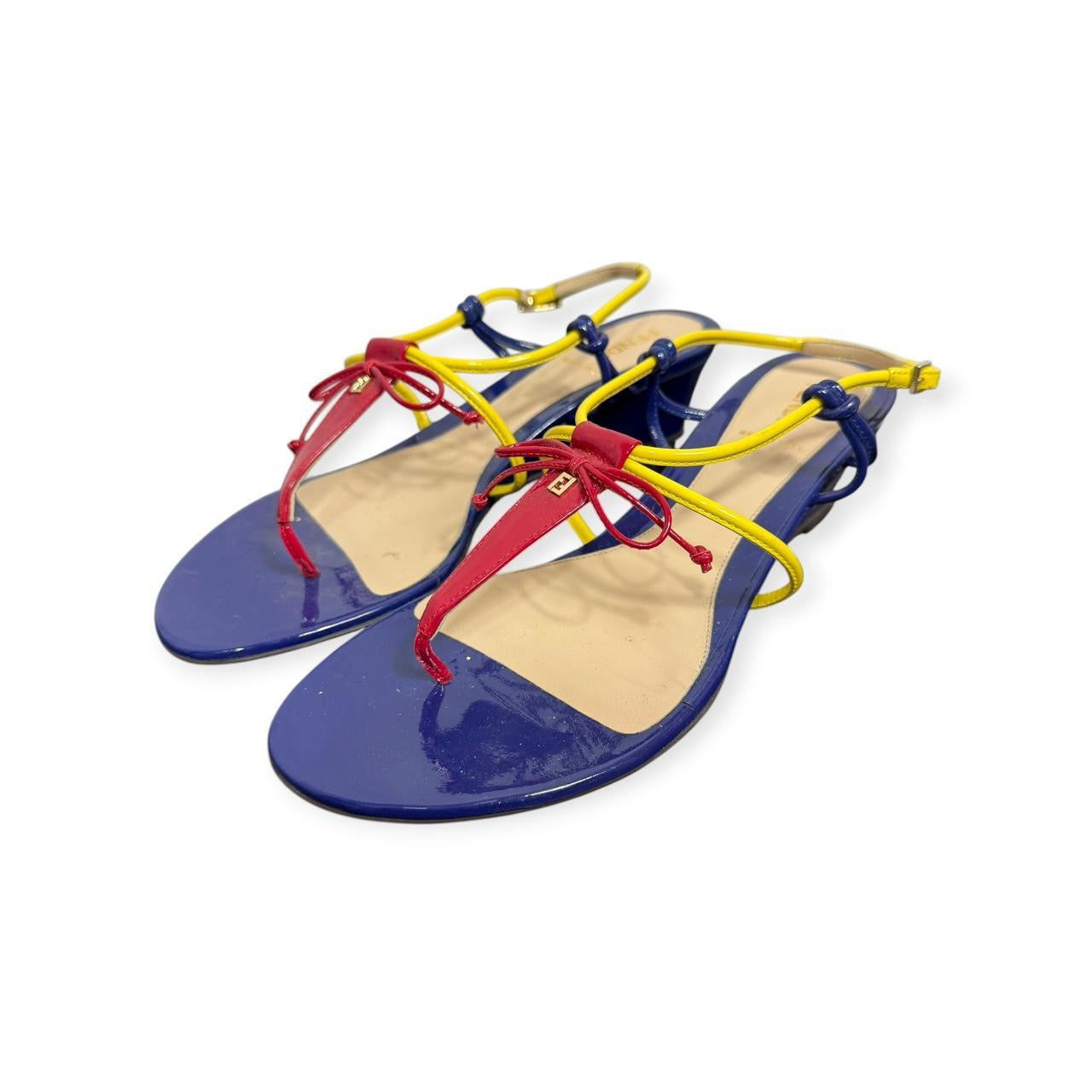 fendi tricolor patent leather thong sandals