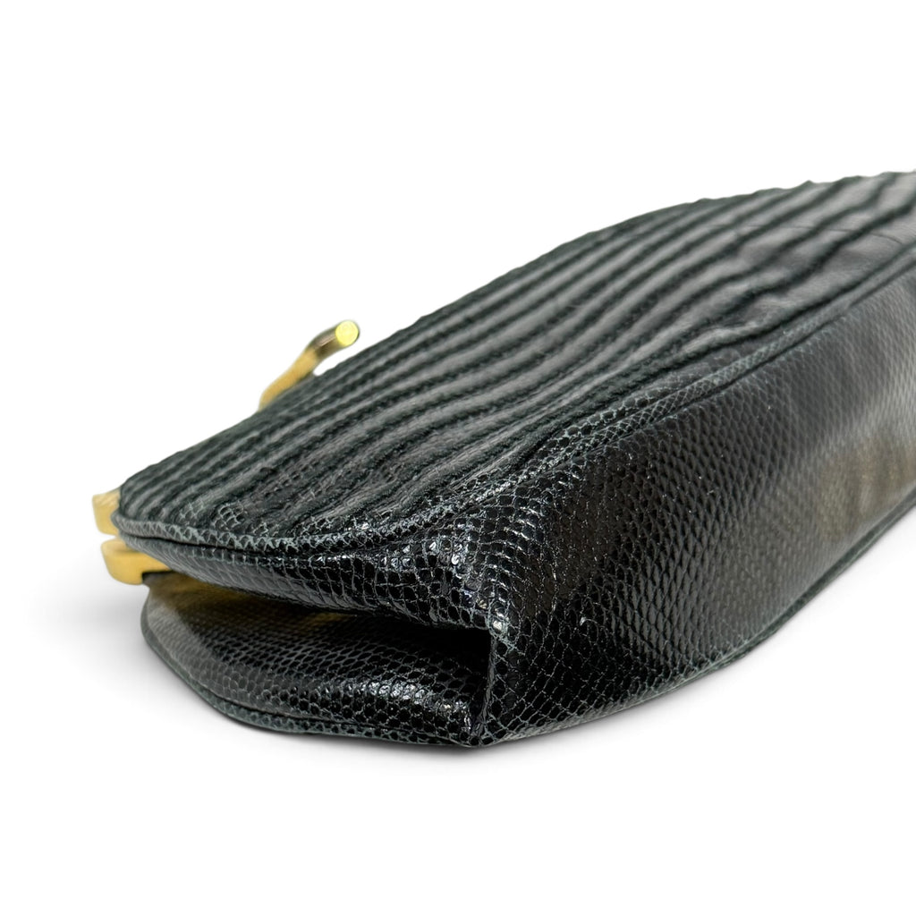 vintage 80s judith leiber black genuine lizard skin evening clutch bag