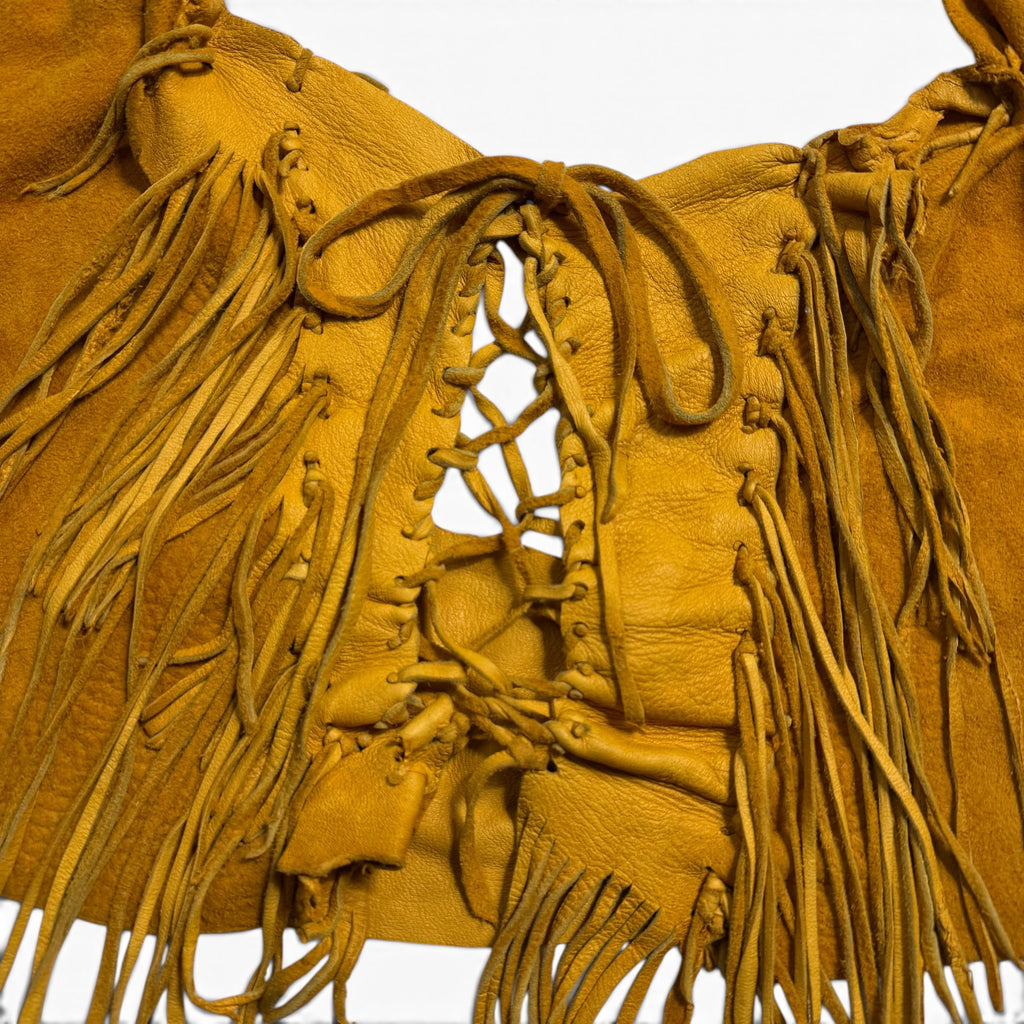 vintage 70s handmade leather fringe halter top
