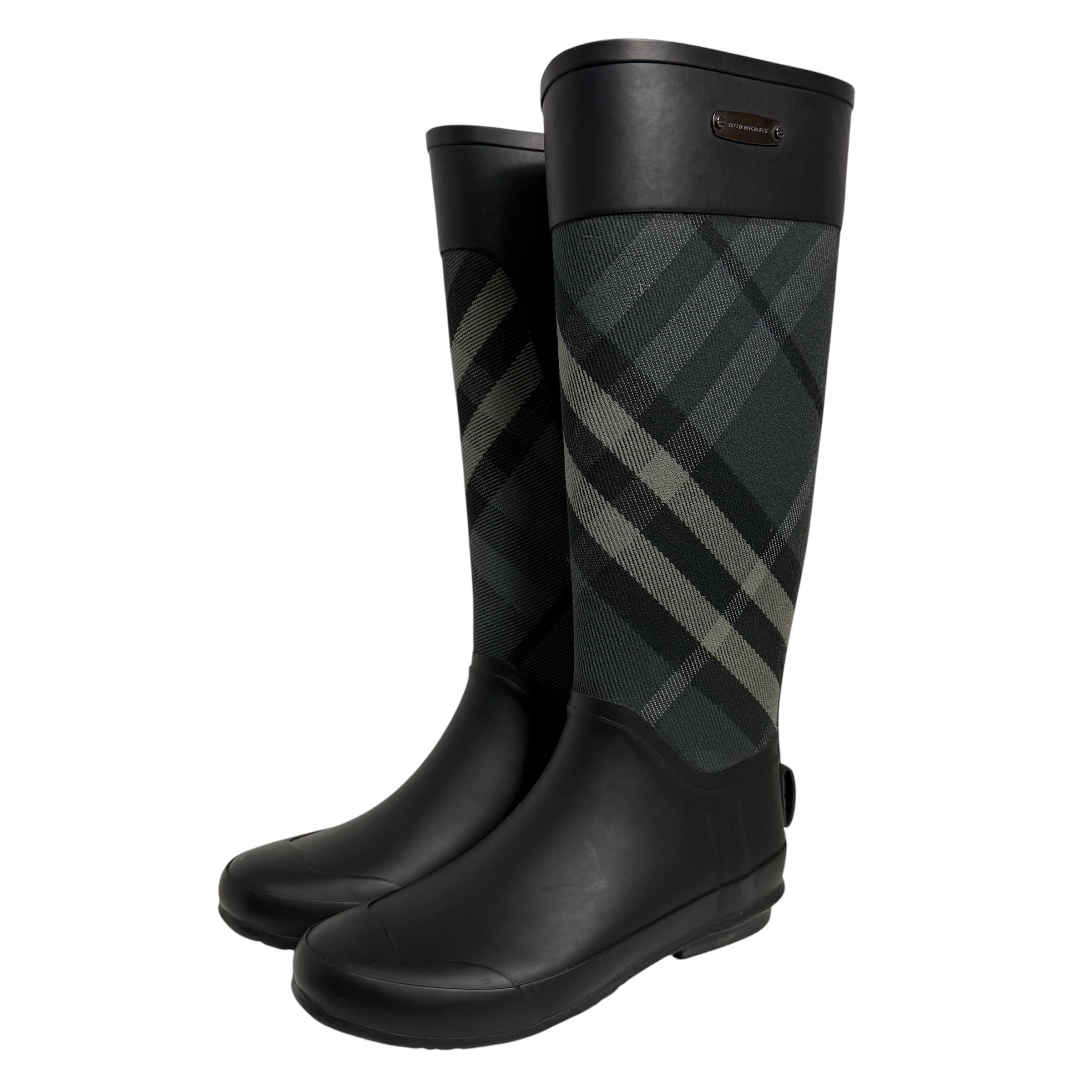 burberry black & gray clemence rain boots