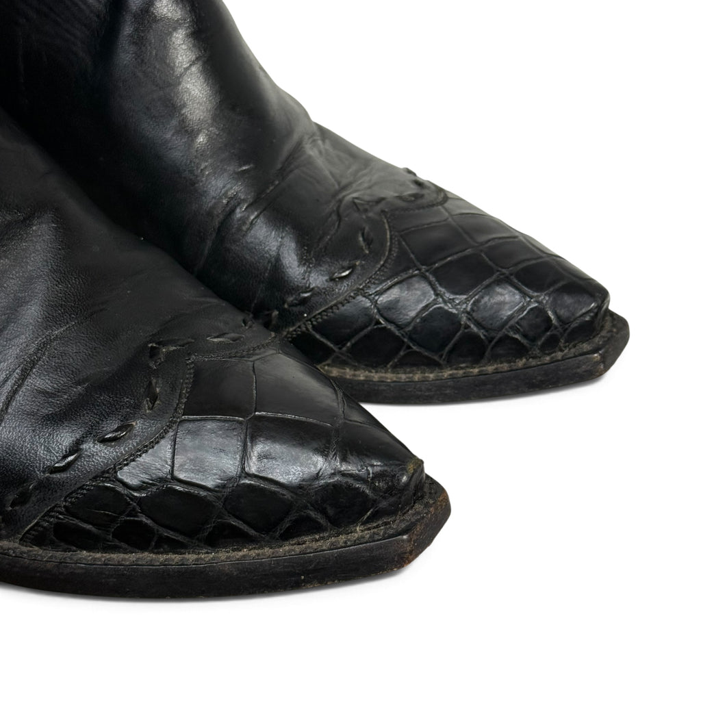 tres outlaws black leather alligator snip toe western ankle zorro boots
