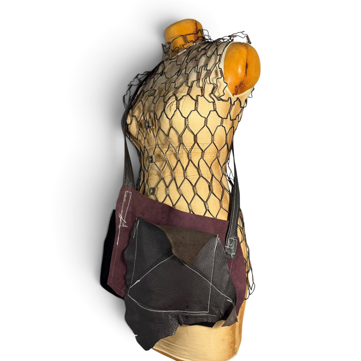 custom avant garde raw edge leather distressed patchwork crossbody bag