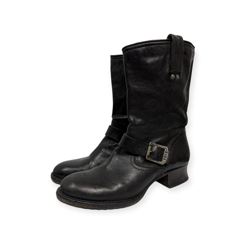 vintage frye black leather moto boots