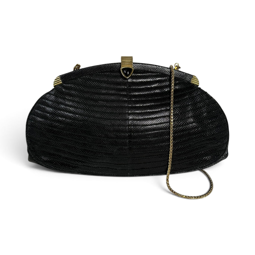 vintage 80s judith leiber black genuine lizard skin evening clutch bag