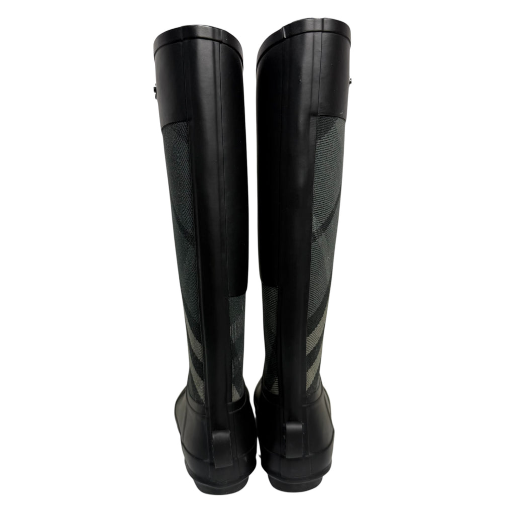 burberry black & gray clemence rain boots