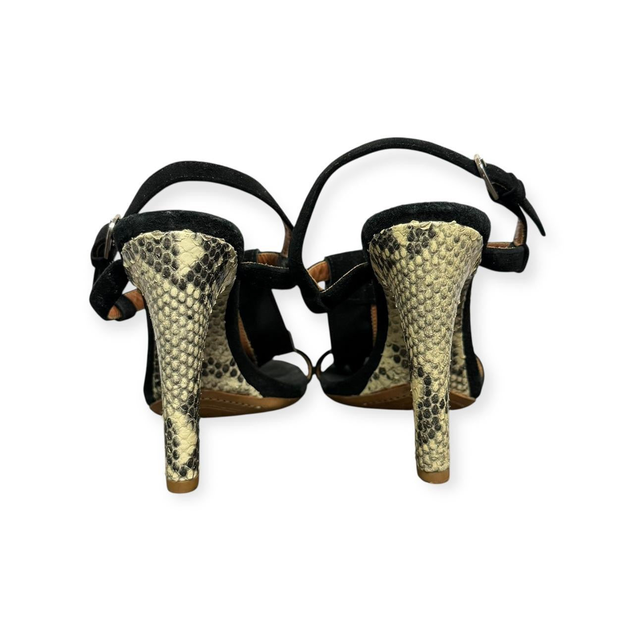 2000s dries van noten suede fringe & embossed snakeskin pumps