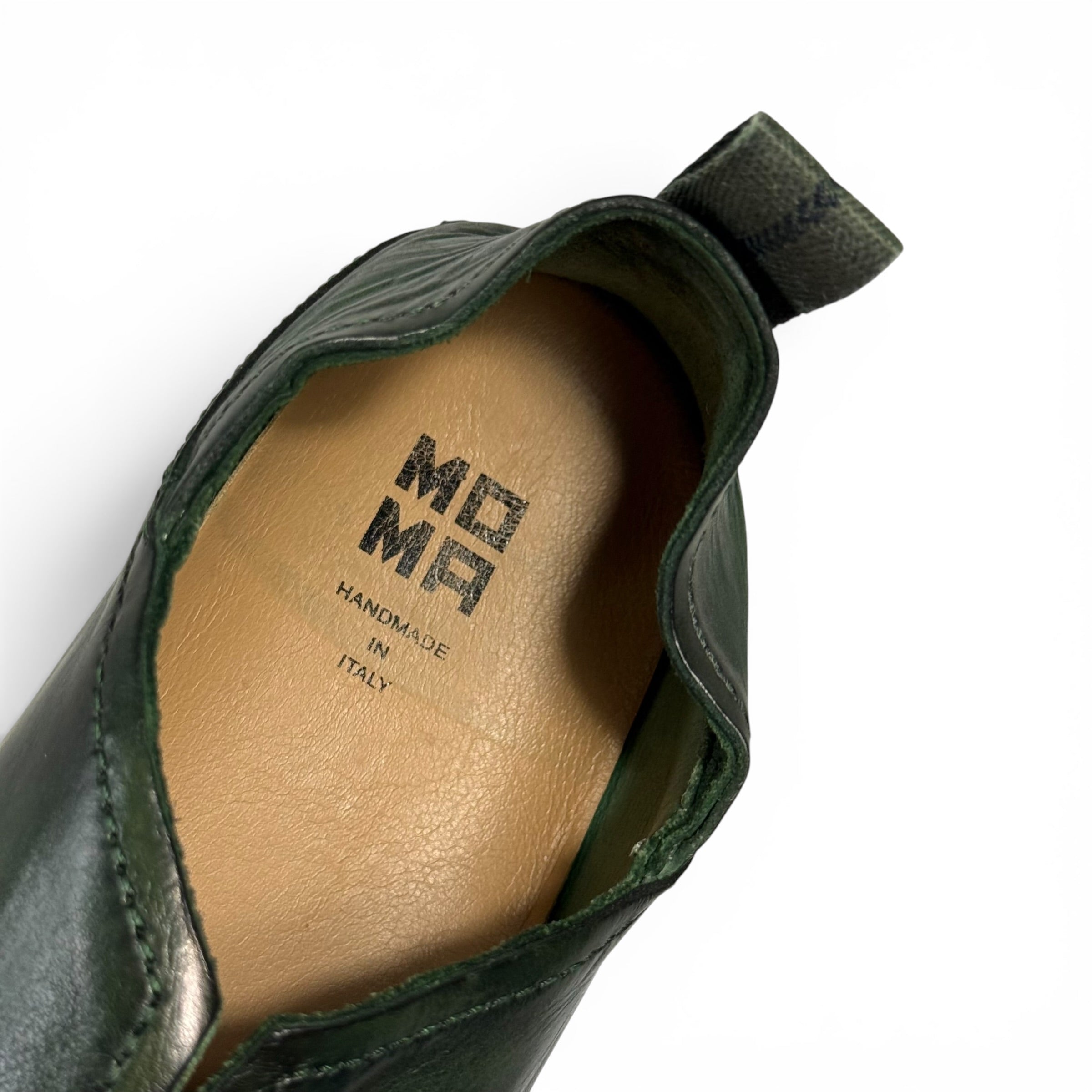 moma liliana handmade forest green calf leather artisanal loafers