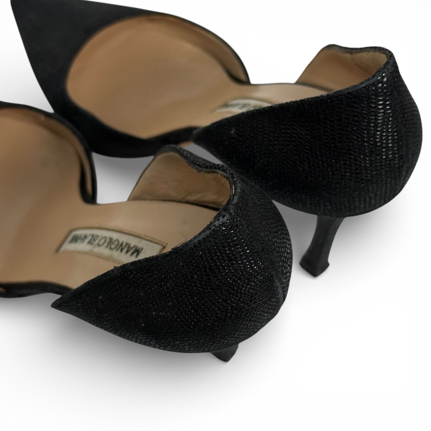 manolo blahnik black lizard embossed d’orsay pumps