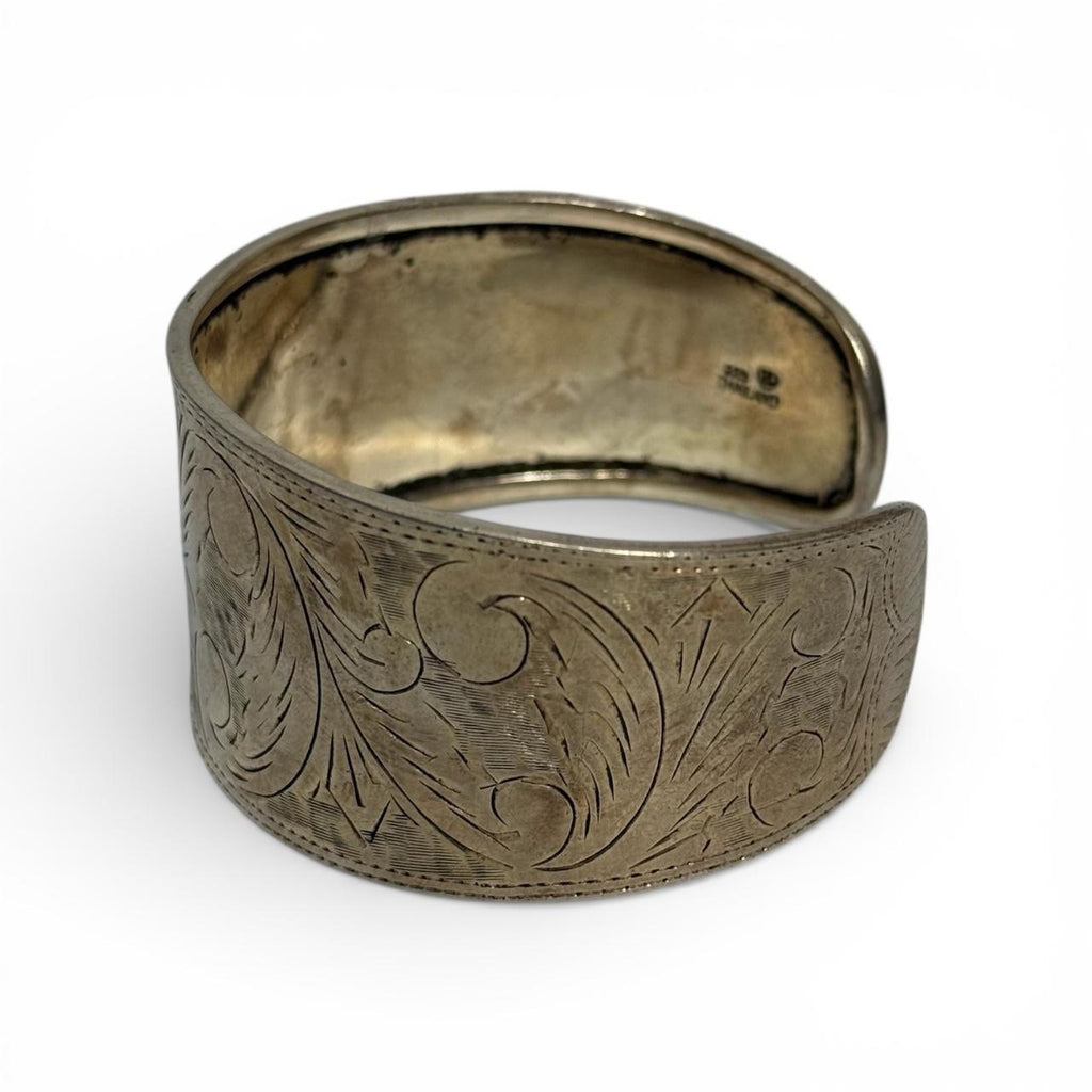vintage diamond cut engraved sterling silver cuff bracelet