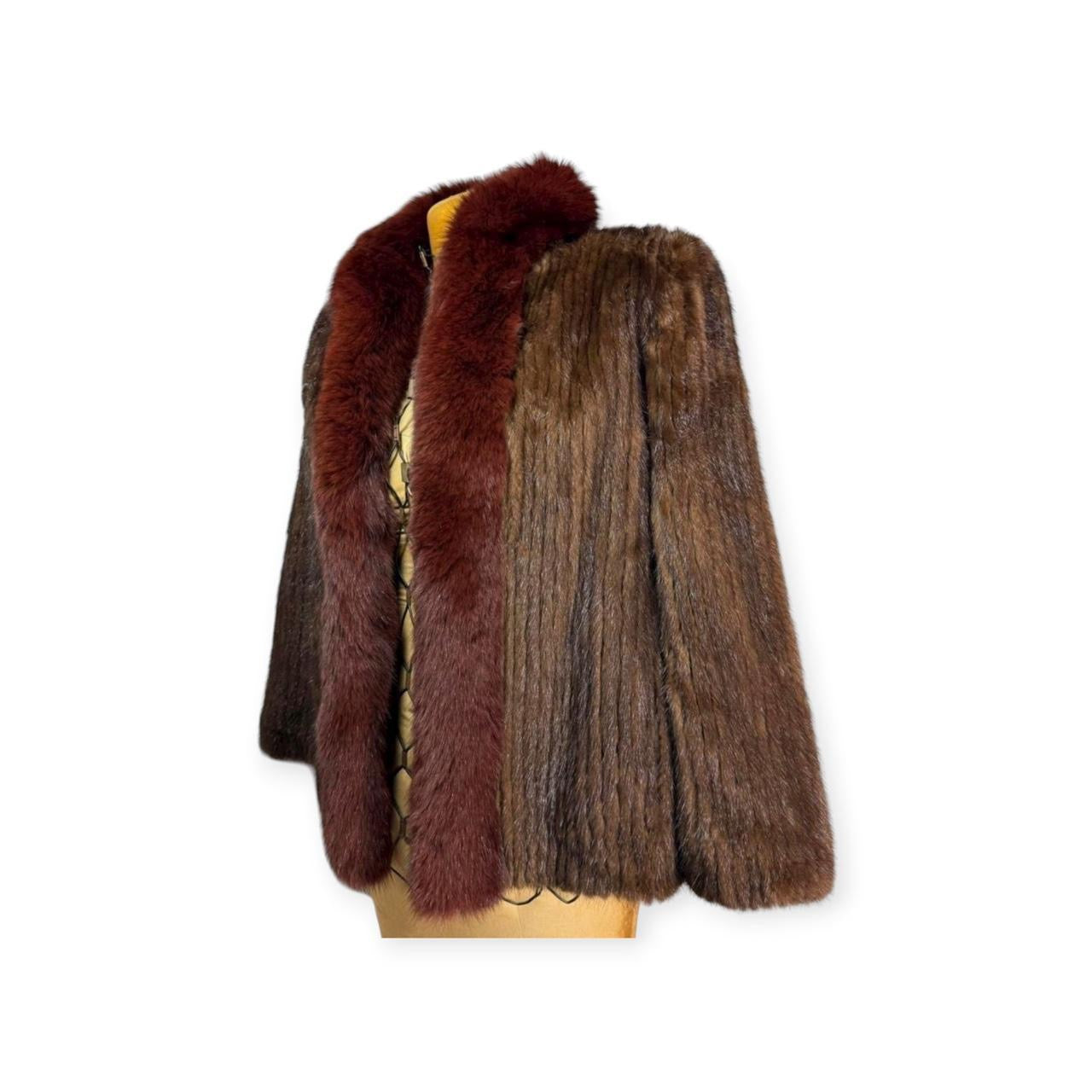 vintage corded mink & fox fur trim coat