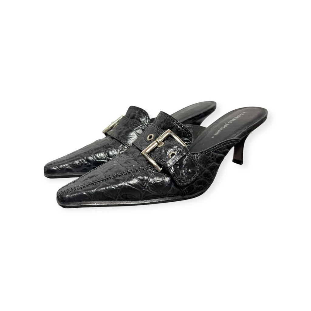 donald j. pliner croc embossed mules