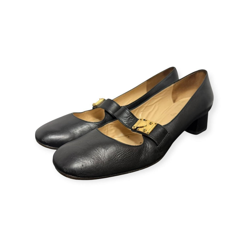 vintage louis vuitton black leather block heel mary janes