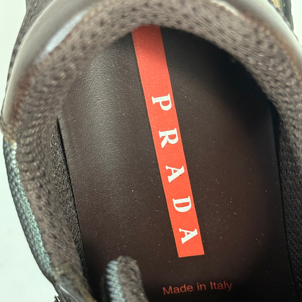 vintage prada americas cup line rosso dark brown leather low top sneakers