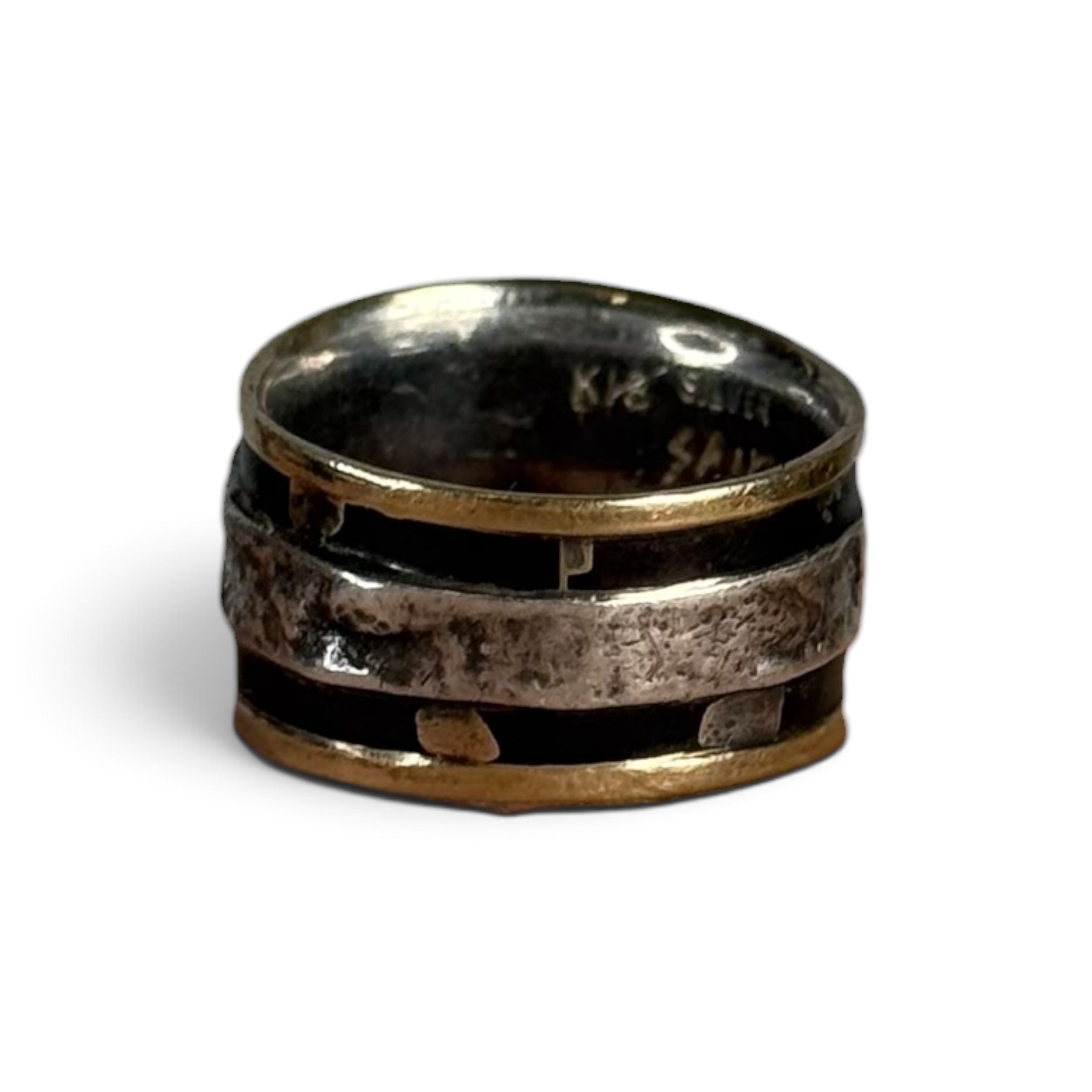 vintage shins japanese artisan K18 gold + silver synthetic star ruby textured band ring