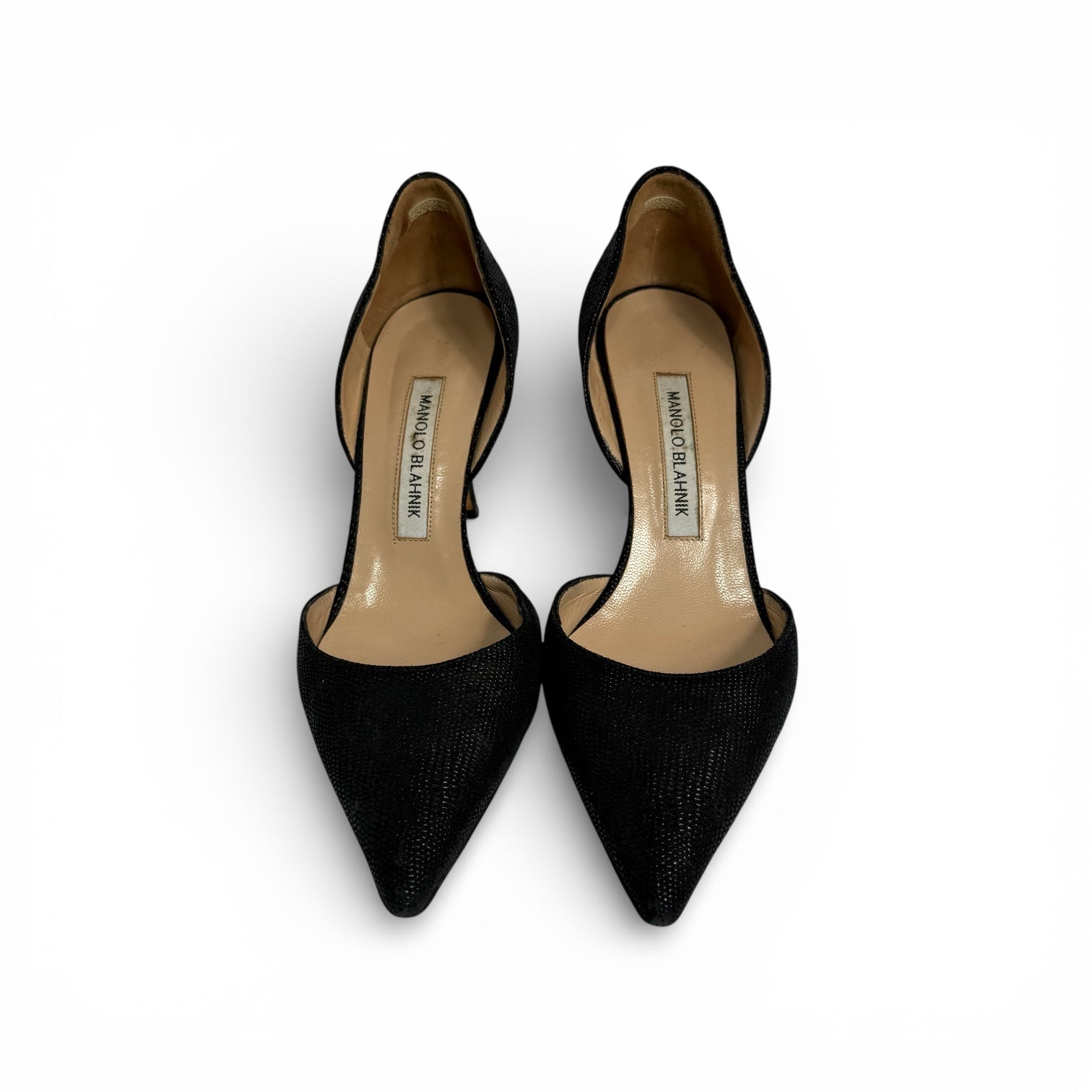 manolo blahnik black lizard embossed d’orsay pumps